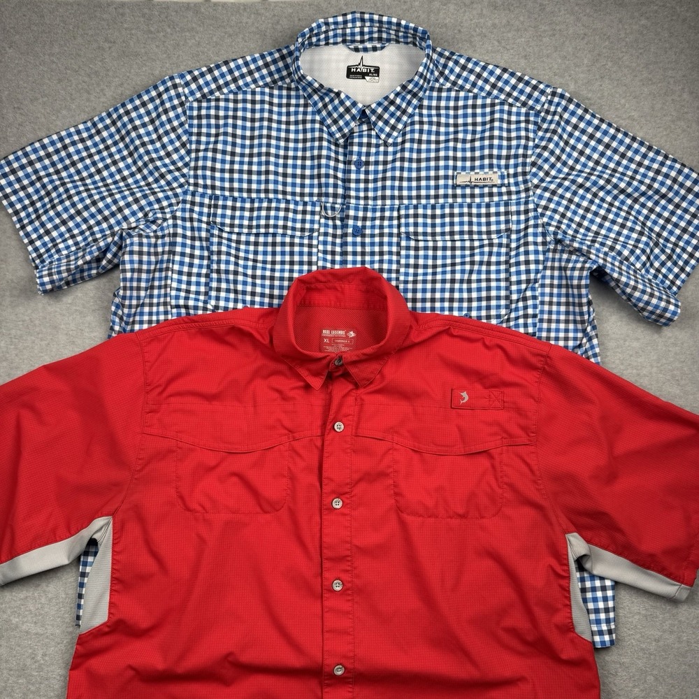 Habit Skirr River Reel Legends Mariner 2 Shirts Mens XL Lot Of 2 Fishing Vented